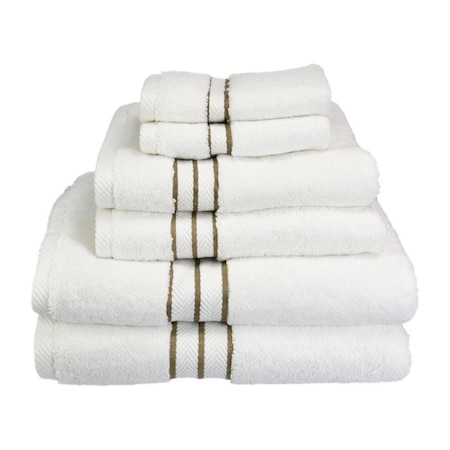 Superior Superior 900GSM-H 6PC SET LA 900 Gsm Egyptian Cotton Towel Set - White With Latte Border; 6 Pieces 900GSM(H) 6PC SET LA